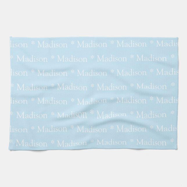 Linge De Cuisine Nom personnalisable texte bleu clair (Horizontal)