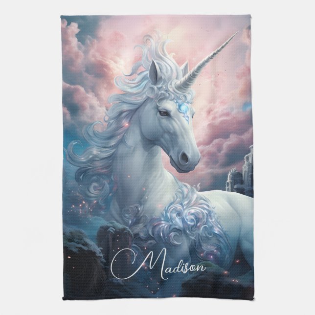 Linge De Cuisine Nom personnalisé belle licorne (Vertical)