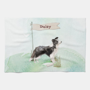 Linge De Cuisine Nom personnalisé Bordure Collie chien animal
