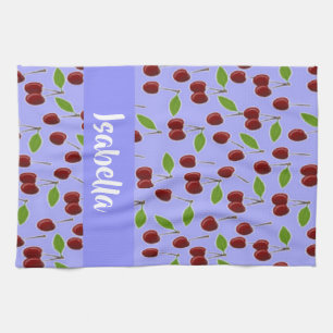 Linge De Cuisine Nom personnalisé cerises motif bleu