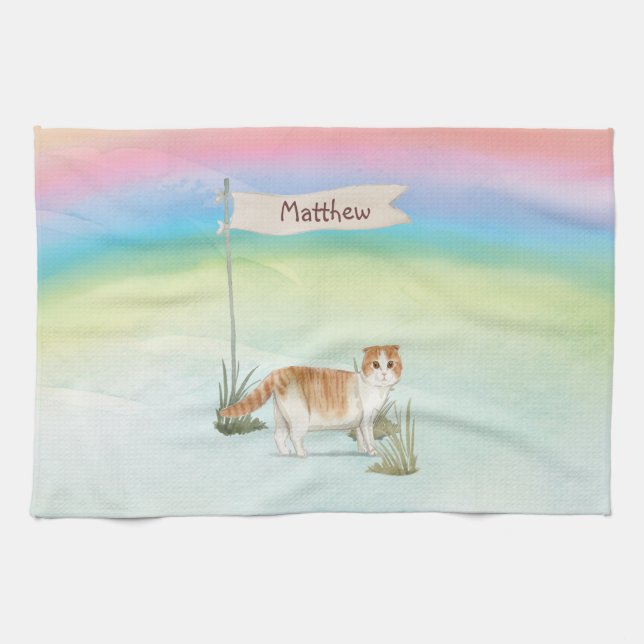 Linge De Cuisine Nom personnalisé Chat Scottish Fold Animal de comp (Horizontal)