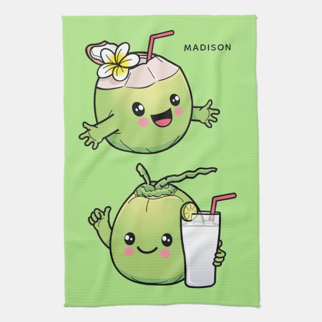 Linge De Cuisine Nom personnalisé Cute Coconuts (Vertical)