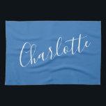 Linge De Cuisine Nom personnalisé de script minimaliste | bleu fran<br><div class="desc">Typographie minimaliste de script Nom en Français Bleu et Blanc Serviette de cuisine</div>