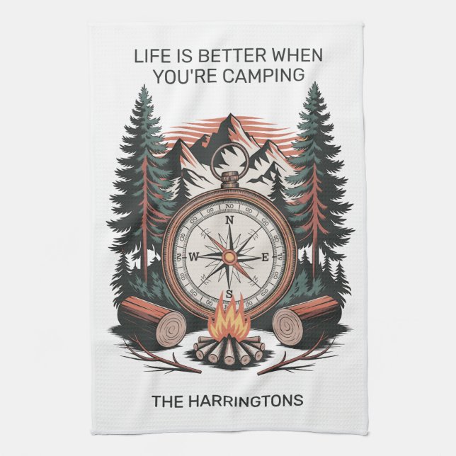 Linge De Cuisine Nom personnalisé et texte Camping (Vertical)