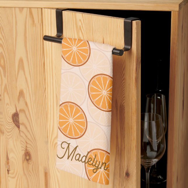 Linge De Cuisine Nom personnalisé fruit orange et marron (Pliage en tiers)