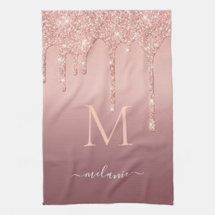 Linge De Cuisine Nom personnalisé Lettre Rose Parties scintillant o