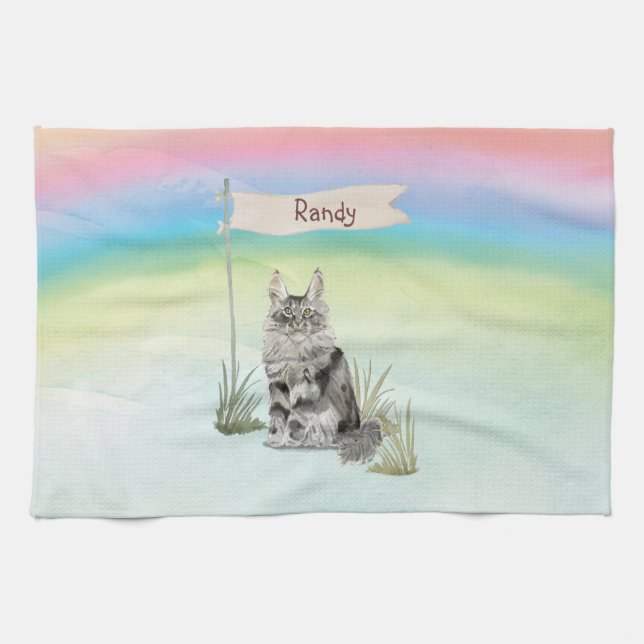 Linge De Cuisine Nom Personnalisé Maine Coon Pet (Horizontal)