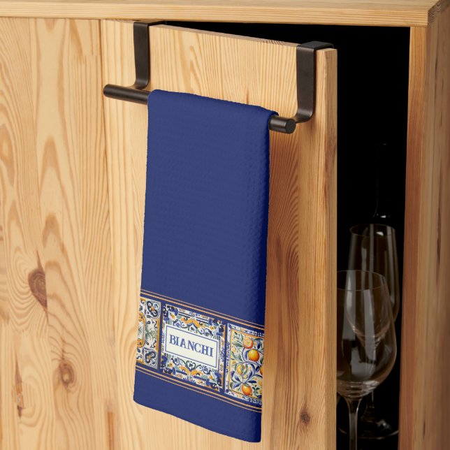 Linge De Cuisine Nom personnalisé Marine Bleu et Jaune Carreaux méd (Pliage en tiers)