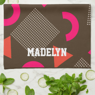 Linge De Cuisine Nom personnalisé marron orange géométrique élégant