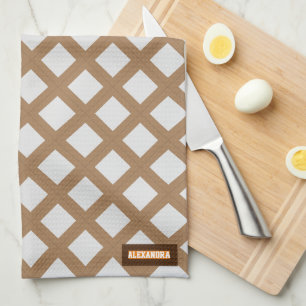Linge De Cuisine Nom personnalisé moderne tendance motif blanc brun