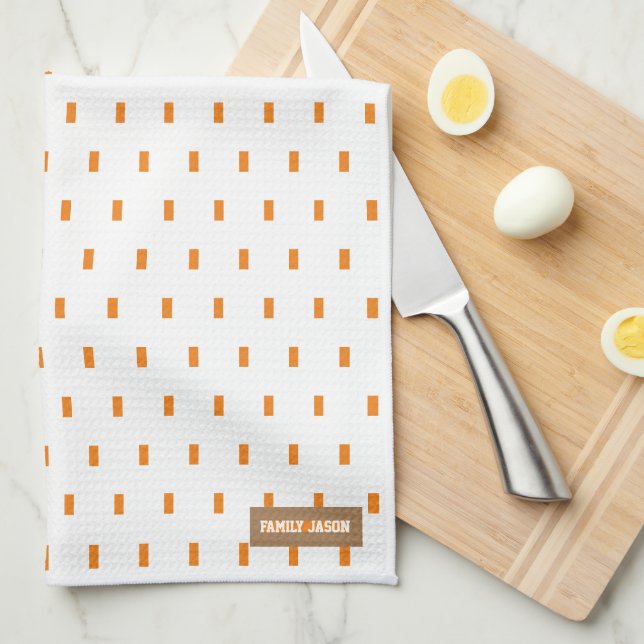 Linge De Cuisine Nom personnalisé monogramme carré points blanc ora (Quart Plié)