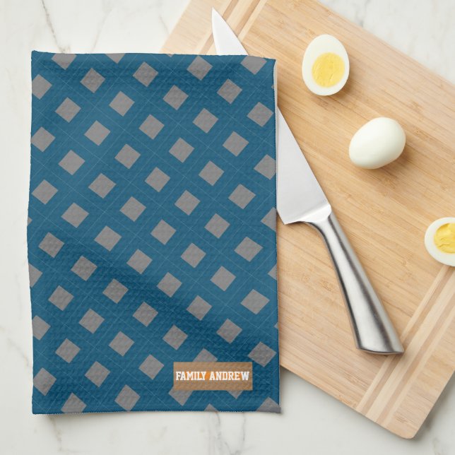 Linge De Cuisine Nom personnalisé monogramme diamants marine bleu g (Quart Plié)