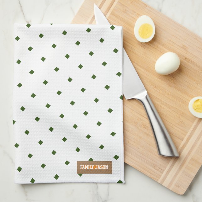 Linge De Cuisine Nom personnalisé monogramme diamants motif blanc v (Quart Plié)