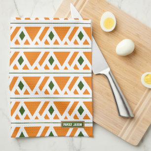Linge De Cuisine Nom personnalisé monogramme diamants orange vert é