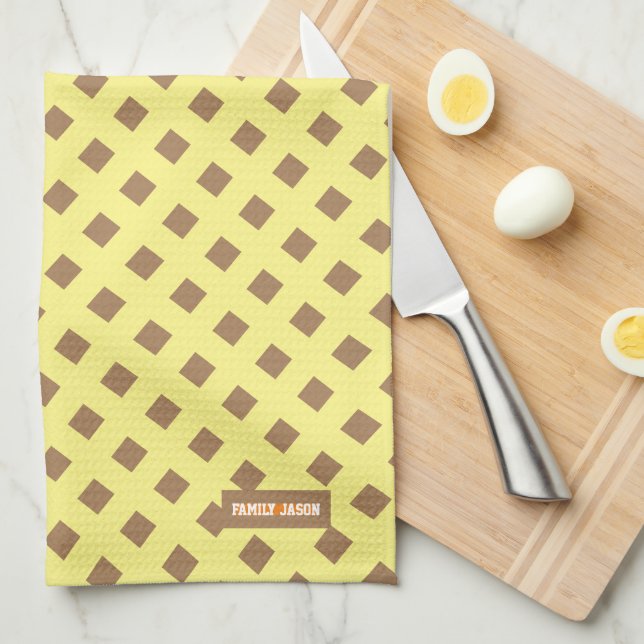 Linge De Cuisine Nom personnalisé monogramme moderne motif jaune br (Quart Plié)