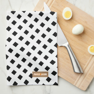 Linge De Cuisine Nom personnalisé monogramme moderne motif noir bla