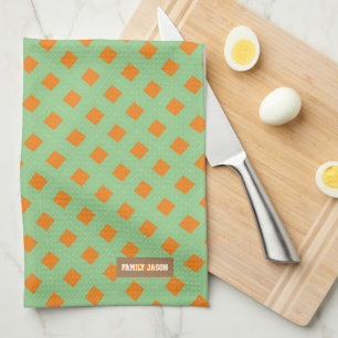 Linge De Cuisine Nom personnalisé monogramme moderne motif vert ora