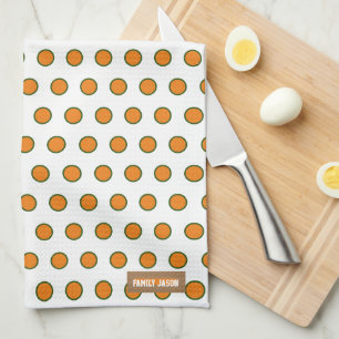 Linge De Cuisine Nom personnalisé monogramme pois blanc orange vert