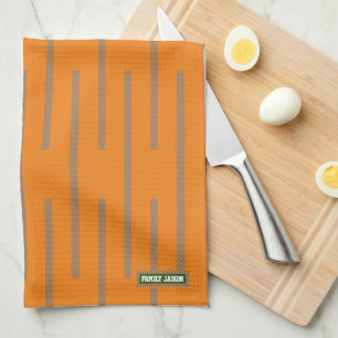 Linge De Cuisine Nom personnalisé monogramme rayures orange brun él