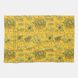 Linge De Cuisine Nom personnalisé motif floral jaune transparent