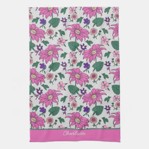 Linge De Cuisine Nom personnalisé motif floral rose transparent