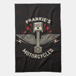 Linge De Cuisine Nom personnalisé Motorcycle Piston Wings Biker Gar