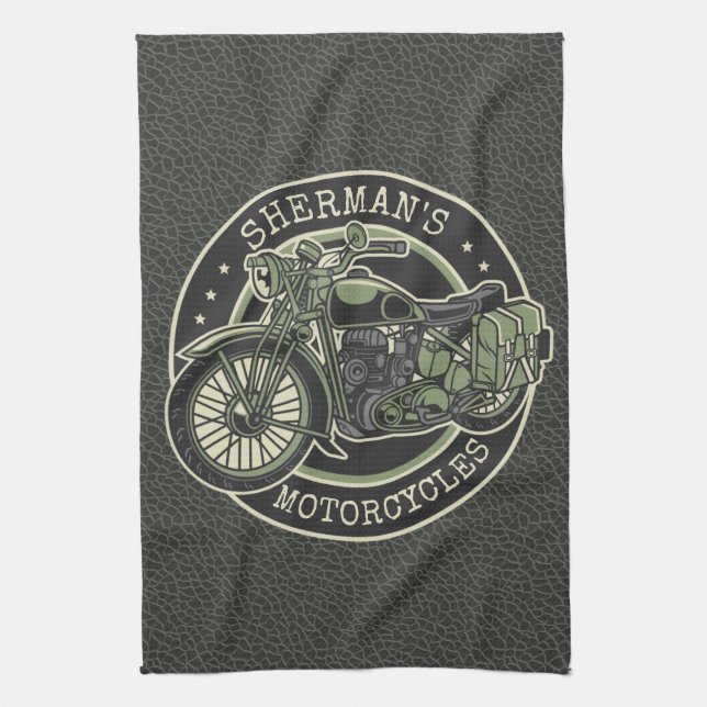 Linge De Cuisine NOM personnalisé Retro Military Motorcycle Biker (Vertical)