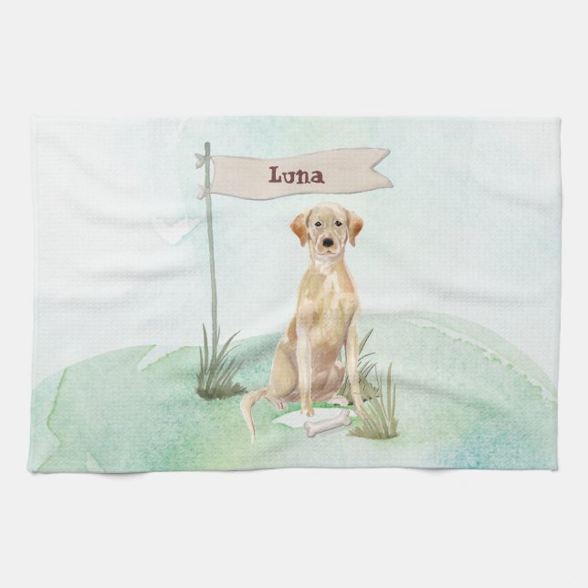 Linge De Cuisine Nom personnalisé Yellow Lab Pet Dog (Horizontal)