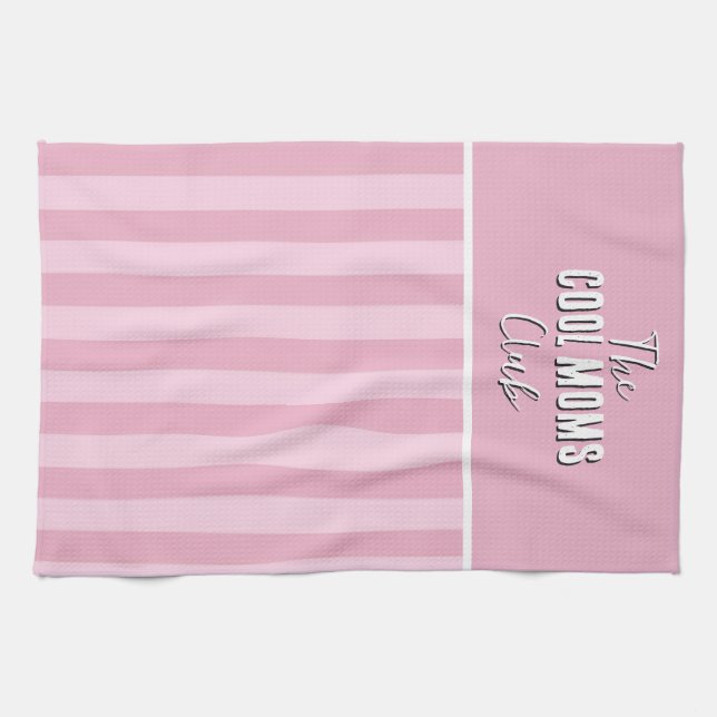 Linge De Cuisine Nom Script Vintage Rayure Rose (Horizontal)