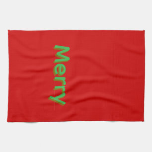 Linge De Cuisine Nom vert joyeux sur fond rouge