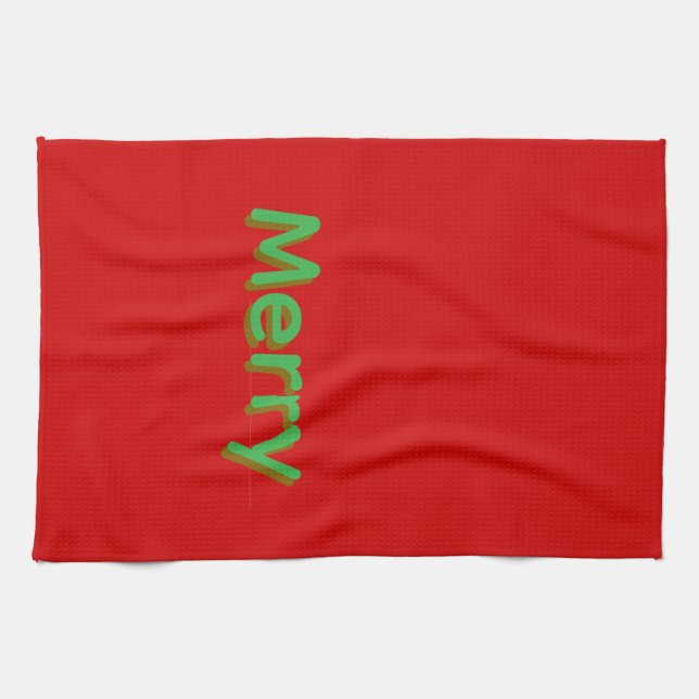 Linge De Cuisine Nom vert joyeux sur fond rouge (Horizontal)