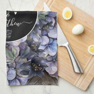 Linge De Cuisine Noms de Couple Floral Noir Classique Mariage