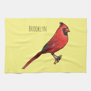 Linge De Cuisine Northern cardinal bird cartoon illustration 