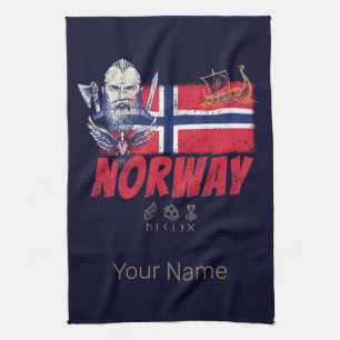 Linge De Cuisine Norvège Vive Drapeau Vintage Et Souvenir De Navire
