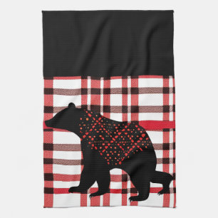 Linge De Cuisine Norwood Rustique Ours Noir Silhouette Sur Plaid