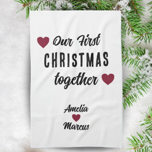 Linge De Cuisine Nos premiers Noël ensemble Coeurs rouges