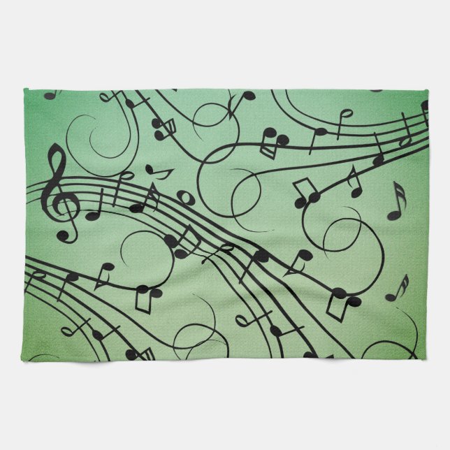 Linge De Cuisine Notes de fantaisie Design musical vert (Horizontal)