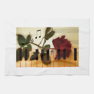 Linge De Cuisine Notes de musique Clavier Red Rose Blossom Destiny