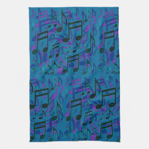 Linge De Cuisine Notes de musique dansante animée Bleu Vert Entrain