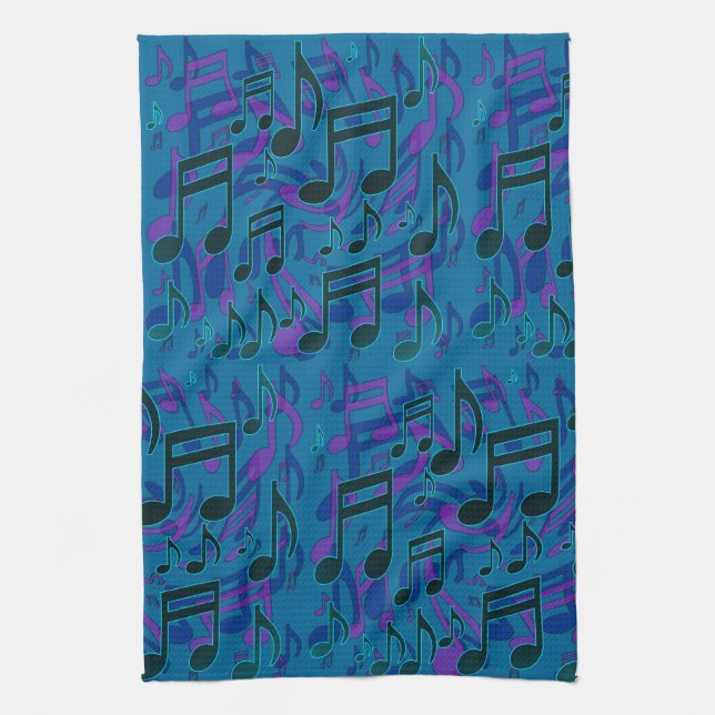 Linge De Cuisine Notes de musique dansante animée Bleu Vert Entrain (Vertical)