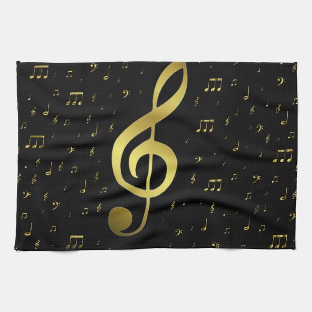 Linge De Cuisine notes de musique dorées (Horizontal)