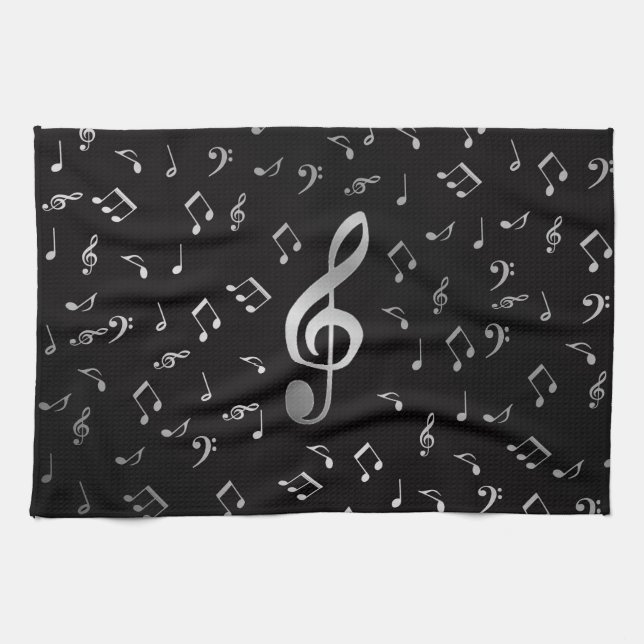 Linge De Cuisine notes de musique en argent (Horizontal)