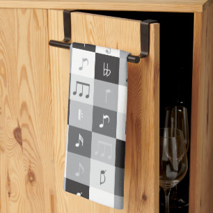 Linge De Cuisine Notes de musique en niveaux de gris motif