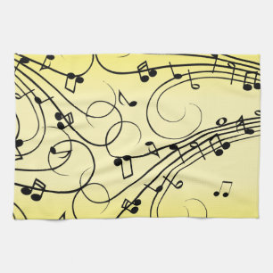 Linge De Cuisine Notes de musique fantaisie jaune
