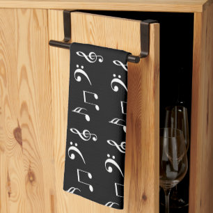 Linge De Cuisine Notes de musique noir et blanc Musicien
