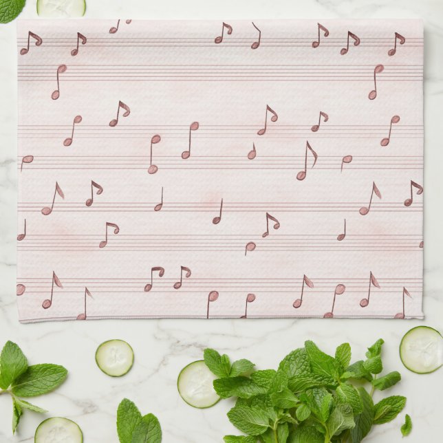 Linge De Cuisine Notes de musique rose brun rose   (Plié)