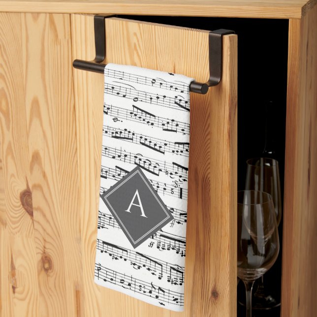 Linge De Cuisine Notes musicales en noir et blanc Personnalisé Mono (Pliage en tiers)