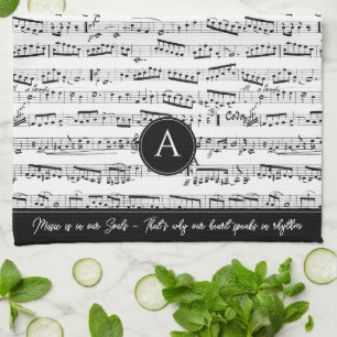 Linge De Cuisine Notes musicales en noir et blanc Personnalisé Mono