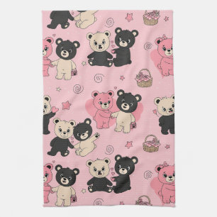 Linge De Cuisine Nounours avec coeurs et roses - Saint-Valentin (1)