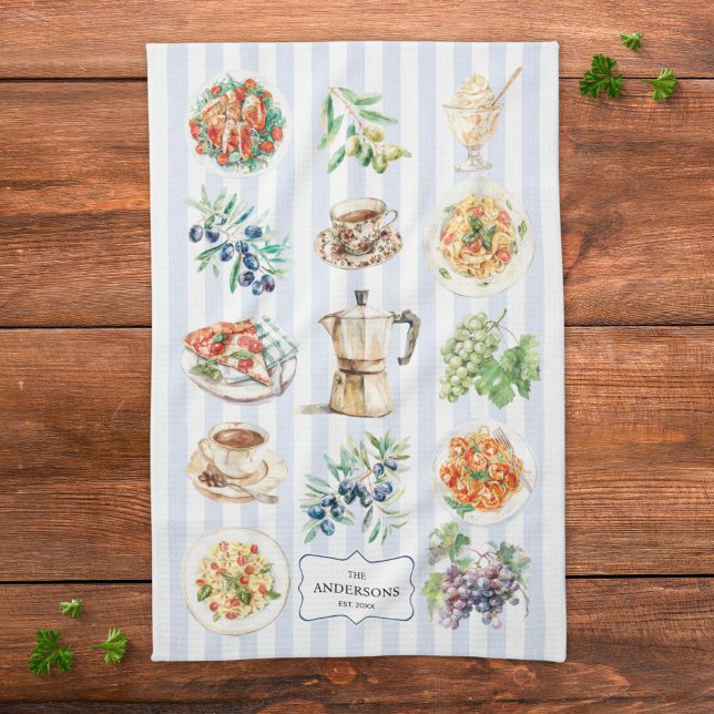 Linge De Cuisine Nourriture méditerranéenne à l'aquarelle Nom de fa (Créateur téléchargé)